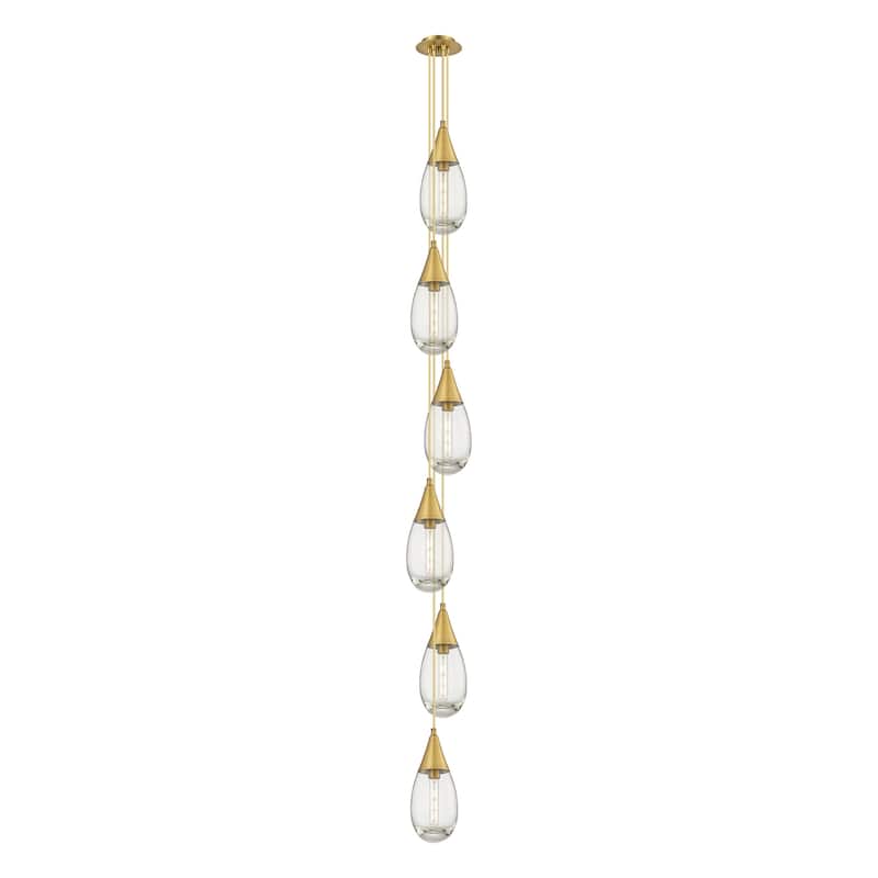 Innovations Lighting Milan - 6 Light 4" Cord Hung Multi Pendant - 6" Canopy - Clear/Brushed Brass