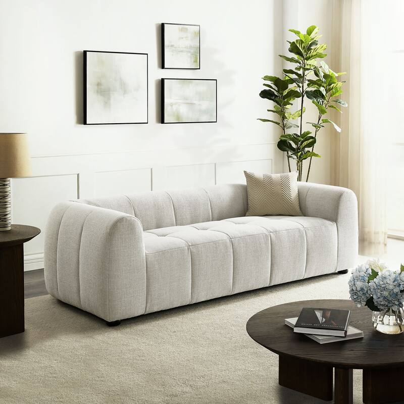 Liana Upholstered Fabric Sofa in Pewter - Linen