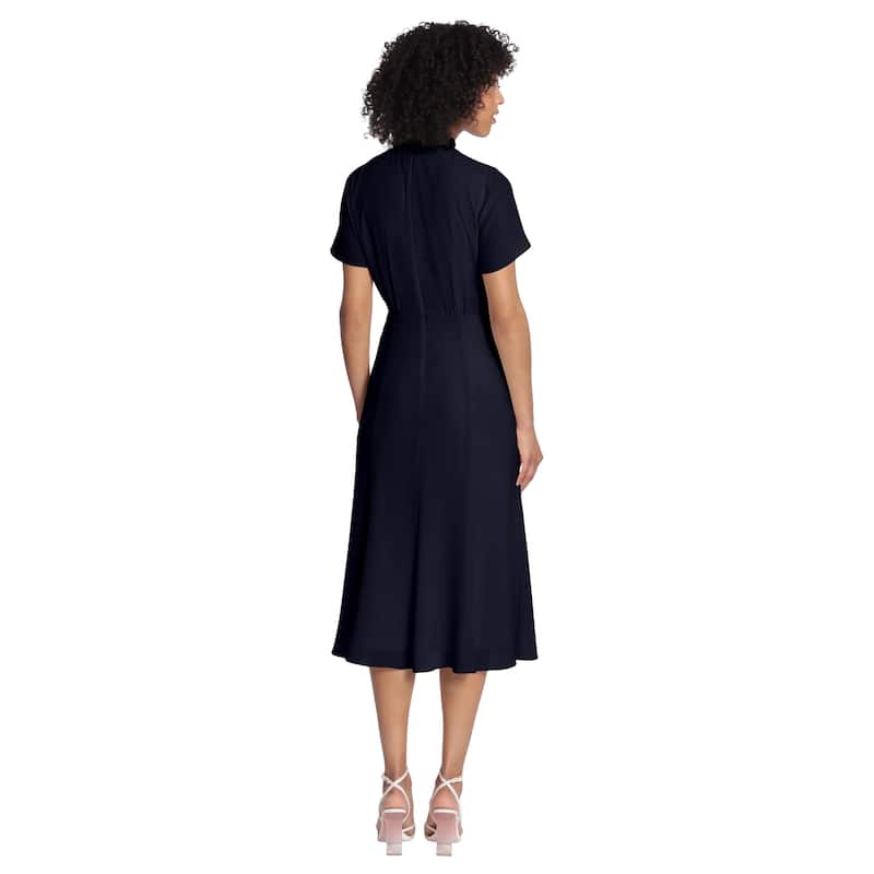 Maggy London Twist Mock Neck Short Sleeve Stretch Midi Dress - 2