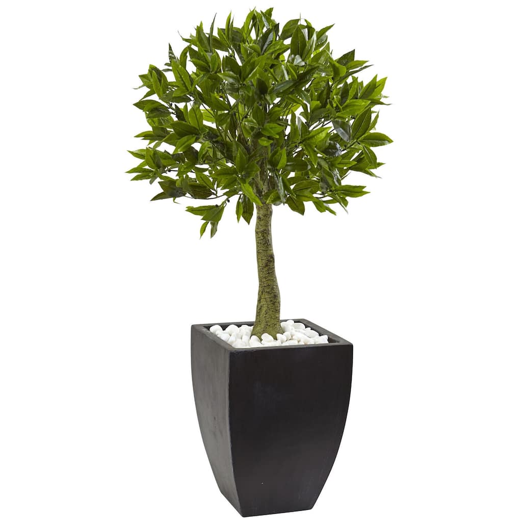 Tall Bay Leaf Topiary UV Proof Indoor Outdoor Decor Matte Black Planter 3.5ft - 3.5ft.