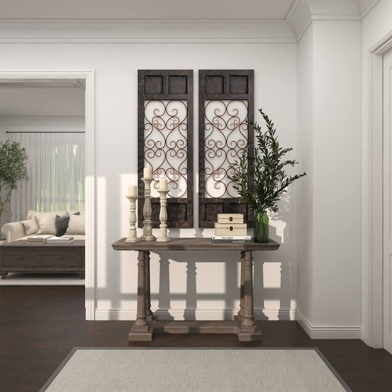 Light Brown Wooden Whitewashed Distressed Turned Console Table