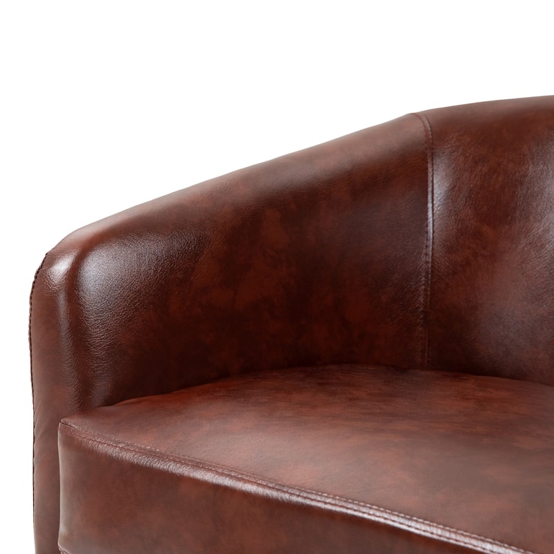 Faux Leather Wide Seat Swivel Barrel Chair