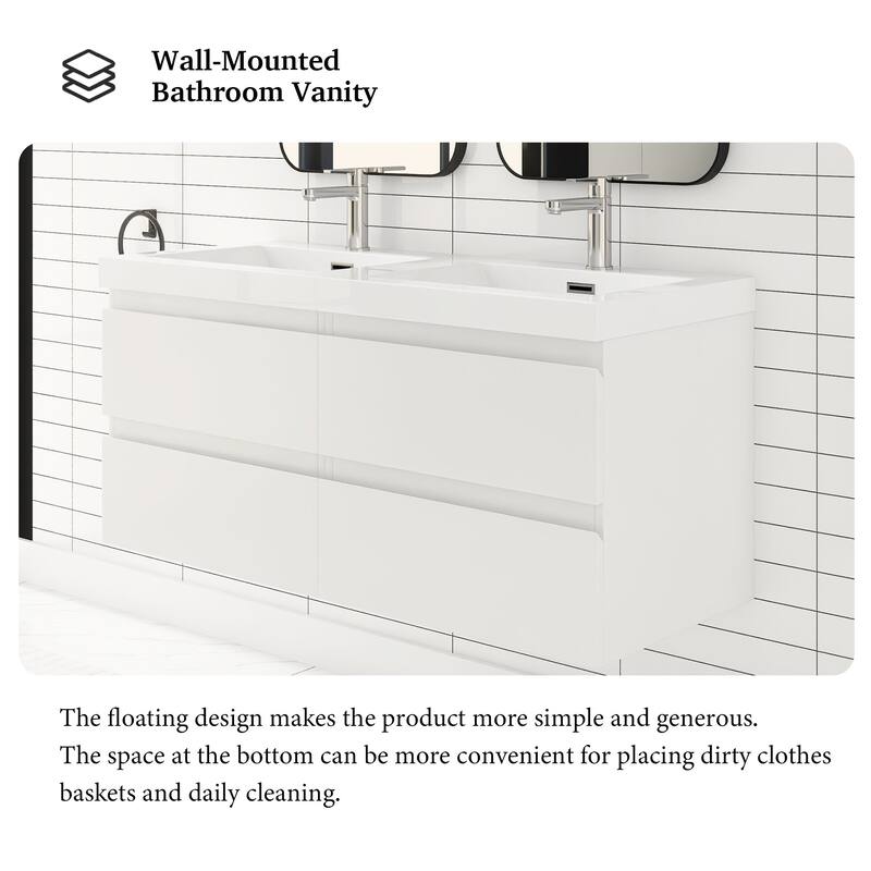 Angela 47 in.W x 19.5 in.D x 20.5 in.H Wall-Mounted Bath Vanity with White Cultured Marble Top