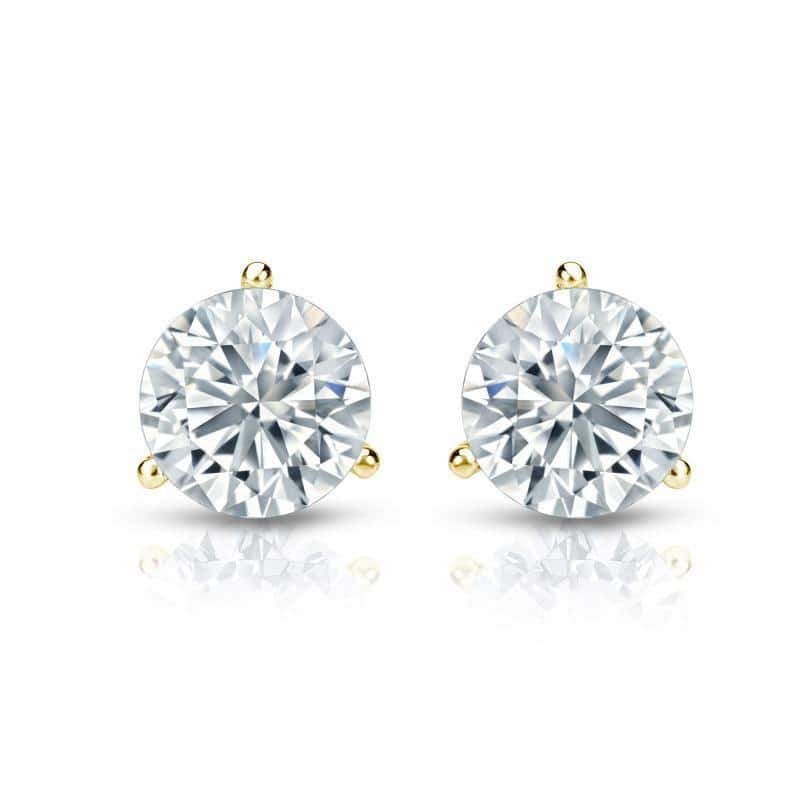 Auriya 14k Gold Round Diamond Stud Earrings 1 1/2ctw Martini-set GIA Certified