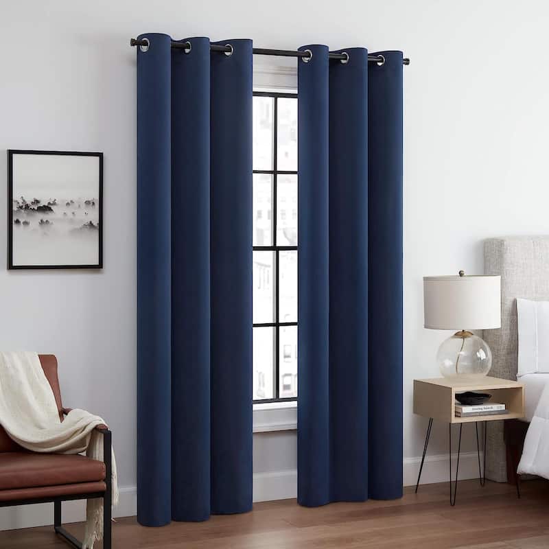 Eclipse Aldera Solid Tripleweave Thermal Blackout Grommet Curtains (2 Panels) - Navy - 42x54