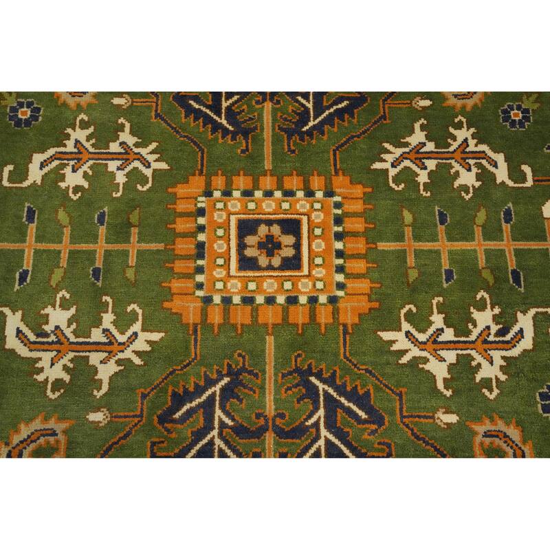 Hand Knotted Oriental 100% Wool Carpet Transitional All-Over Green Oushak Area Rug - 14' 10'' X 11' 9''