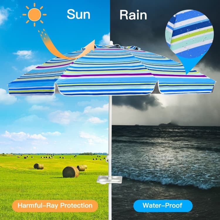 7.2 FT Portable Beach Umbrella with Sand Anchor and Tilt for Outdoor Use