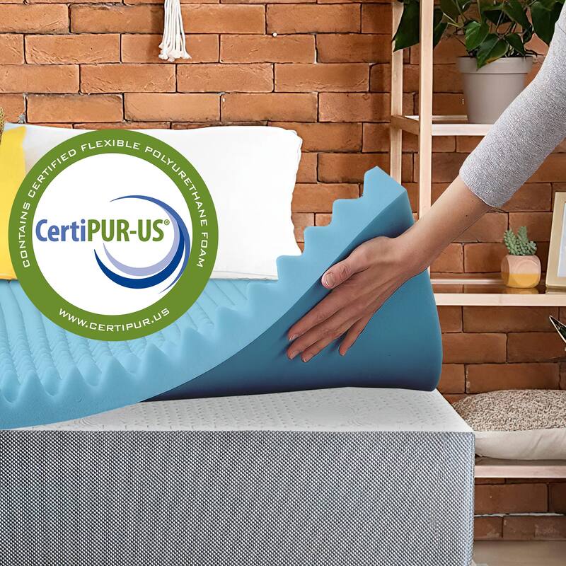 Onetan 1", 2" & 3" Convoluted Gel Infused Memory Foam Mattress Topper with Egg Shell Design - Blue