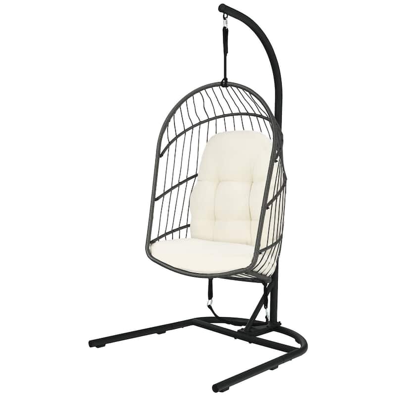Gymax Hanging Hammock Egg Chair Patio Rattan Swing Chair w/ Stand &