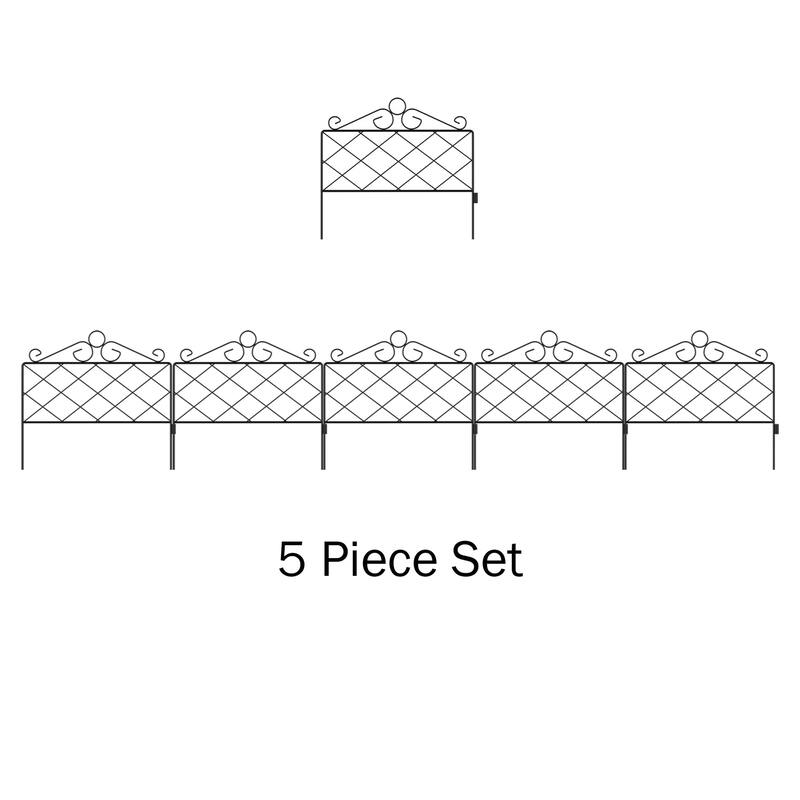 Metal Garden Fencing - Set of 5 Interlocking Panels for Flower Beds and Landscaping by Pure Garden (Black)