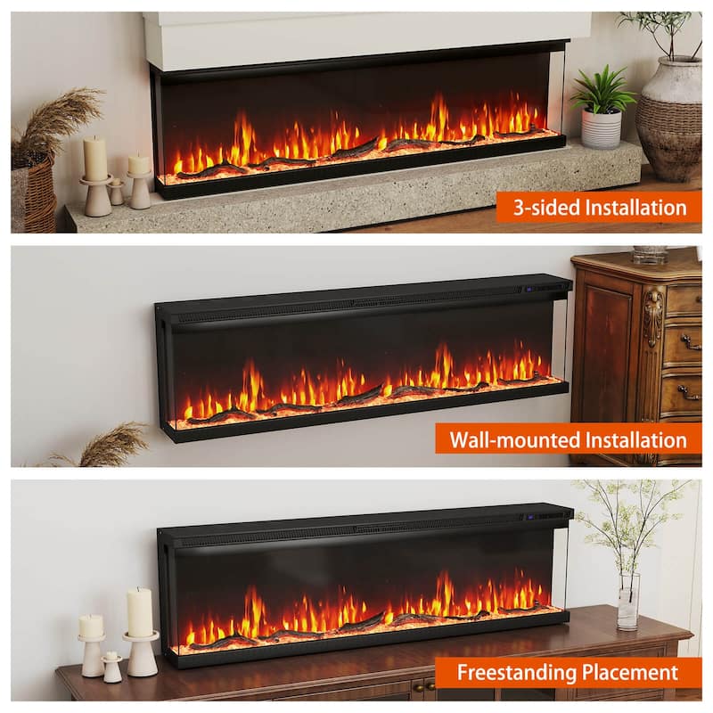 Costway 60" Wide 3-Sided Electric Fireplace Insert 750with 1200W - See Details