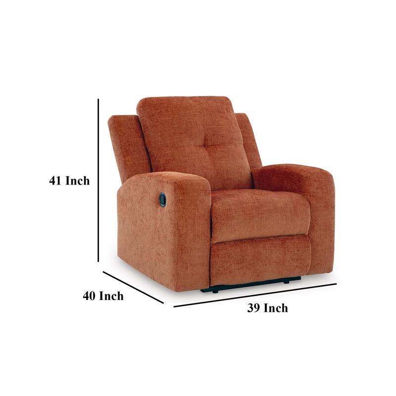 Genna Manual Recliner Chair, Spice Orange Polyester, Soft Cushion