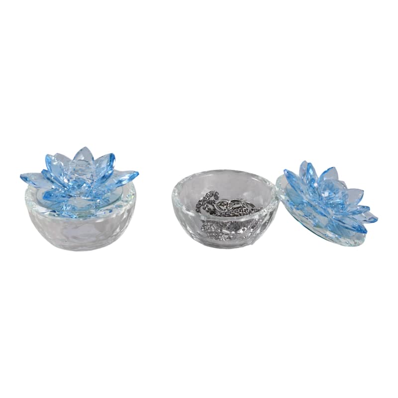 Decorative Rainbow Lotus Top Glass Trinket Dish for Jewelry and Keepsake Storage