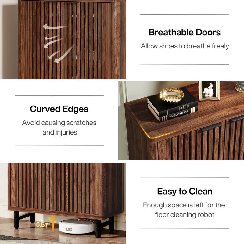 Wooden Shoe Cabinet with Shutter Doors, Adjustable Shelves Large Hidden Storage Organizer Rack for Entryway Hallway