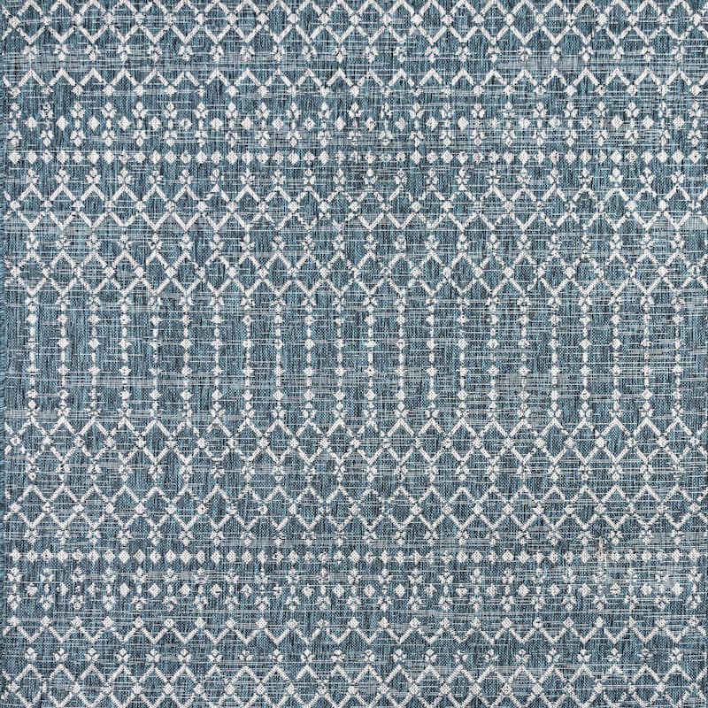 JONATHAN Y Trebol Moroccan Geometric Textured Weave Indoor/Outdoor Area Rug - 5'3" Square - Teal/Gray