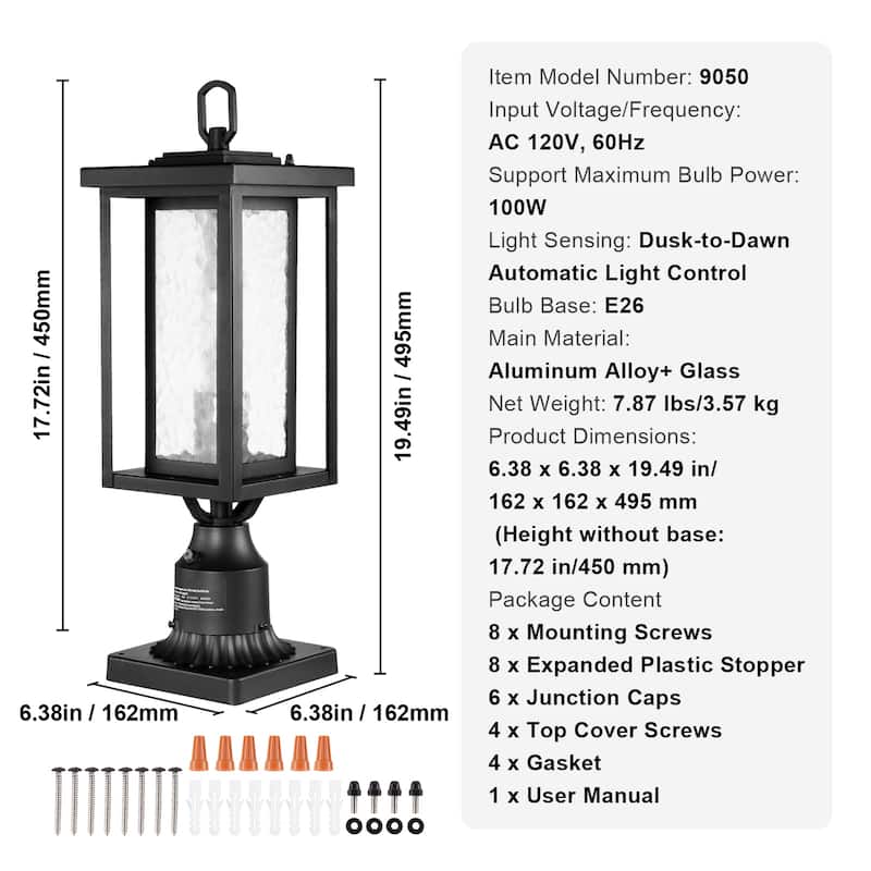 2 Pack Dusk to Dawn Outdoor Post Light, Waterproof Lamp Post Light Fixtures with Pier Mount Base Glass Shade