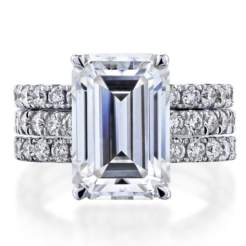 Kobelli Signature Collection Bold Series 6.6 Carats Lab Grown Diamond Certified 14k Gold Emerald Hidden Halo Evie 3pc Bridal Set - White - 7