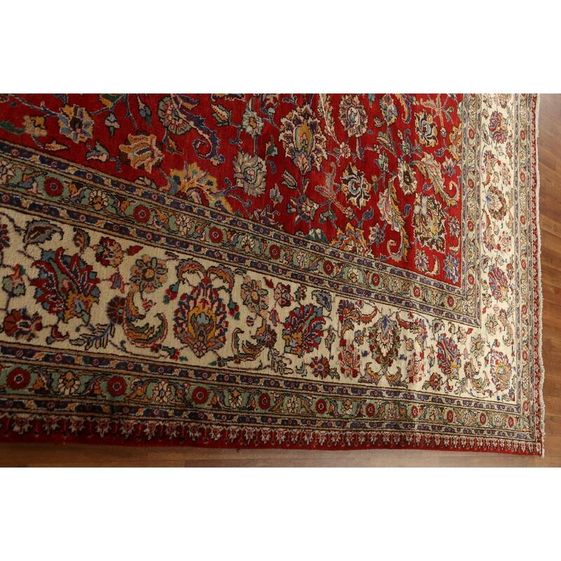 Hand Knotted Oriental 100% Wool Carpet Traditional All-Over Red Tabriz Area Rug - 16' 7'' X 10' 11''