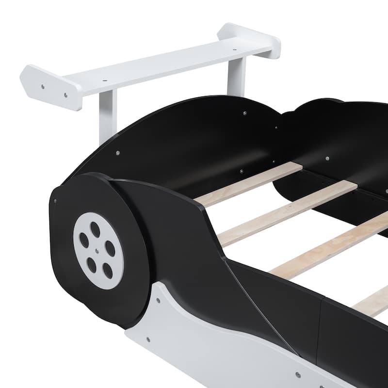 Twin Size Race Car-Shaped Platform Bed with Wheels,Red