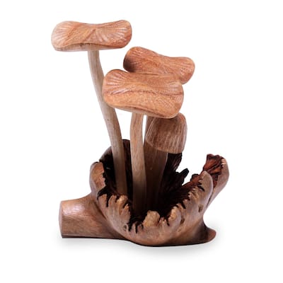 NOVICA Majestic Mushroom, Wood figurine (4.5 inch) - 4.7" H x 3.1" W x 3.1" D