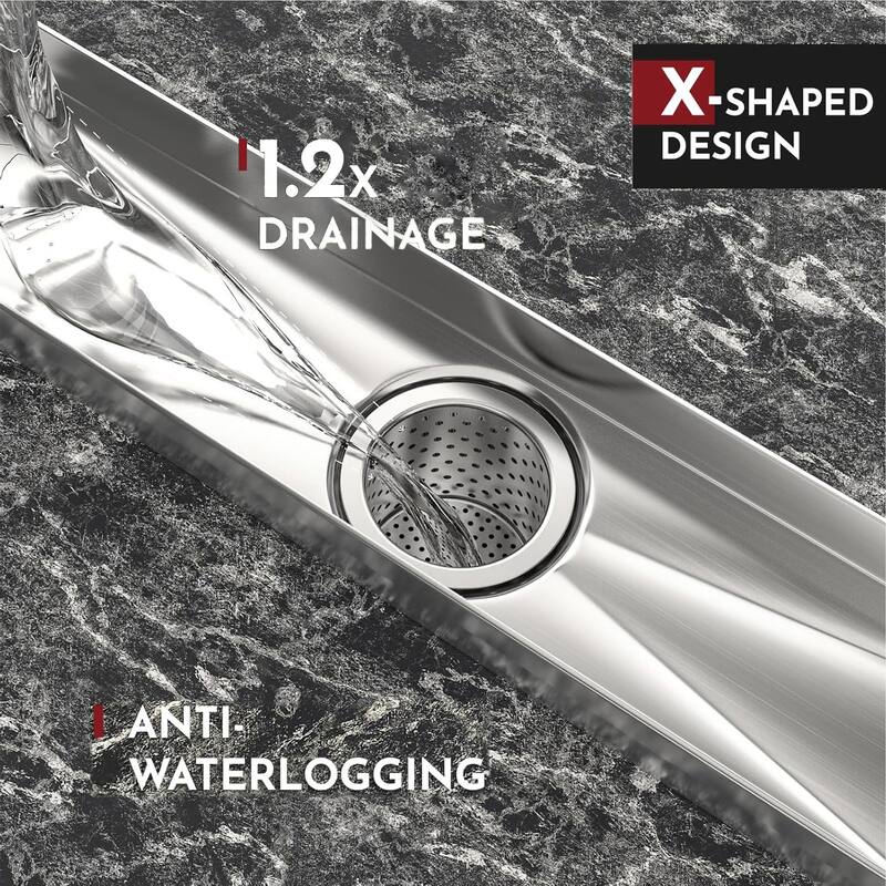 12-Inch Linear Shower Floor Drain, Square Hole Grate - 12 inch