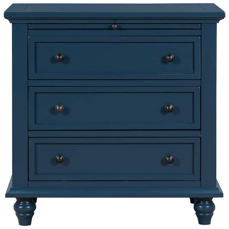 Farmhouse 3-Drawers Wood Nightstands with Pull Out Tray and Solid Wood Legs