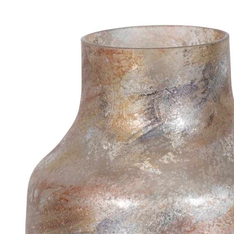 Modern Glam Glass Vase Metallic Textured Neck and Smooth Tapered Body