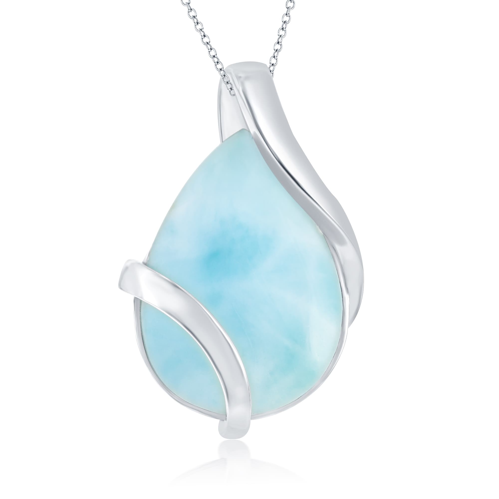 Sterling Silver Natural Larimar & CZ Pendant with 18 Chain
