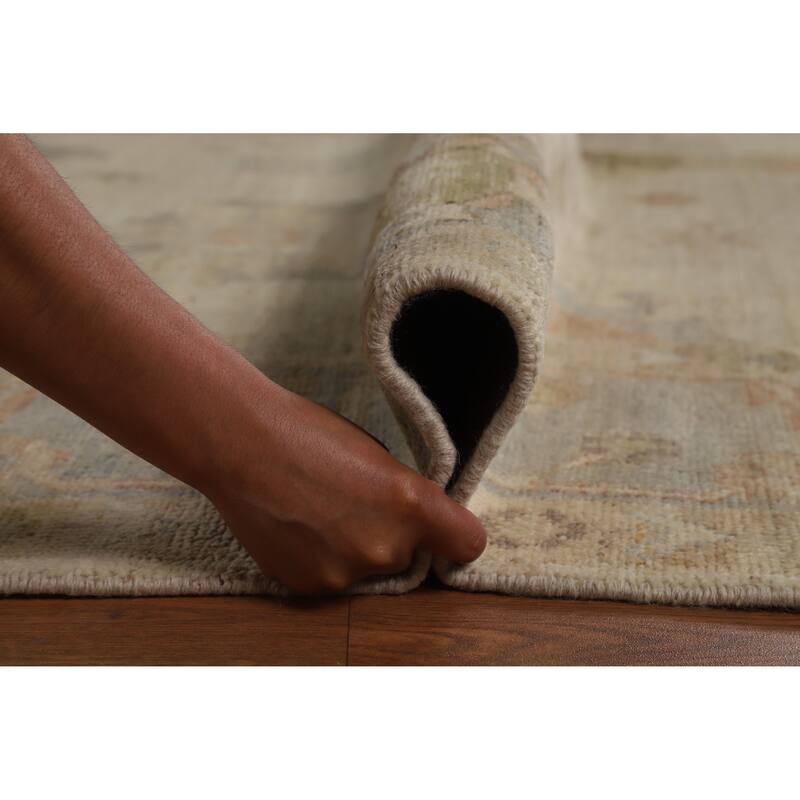 Hand Knotted Oriental 100% Wool Carpet Transitional All-Over Beige & Ivories Oushak Area Rug - 9' 9'' X 8' 2''