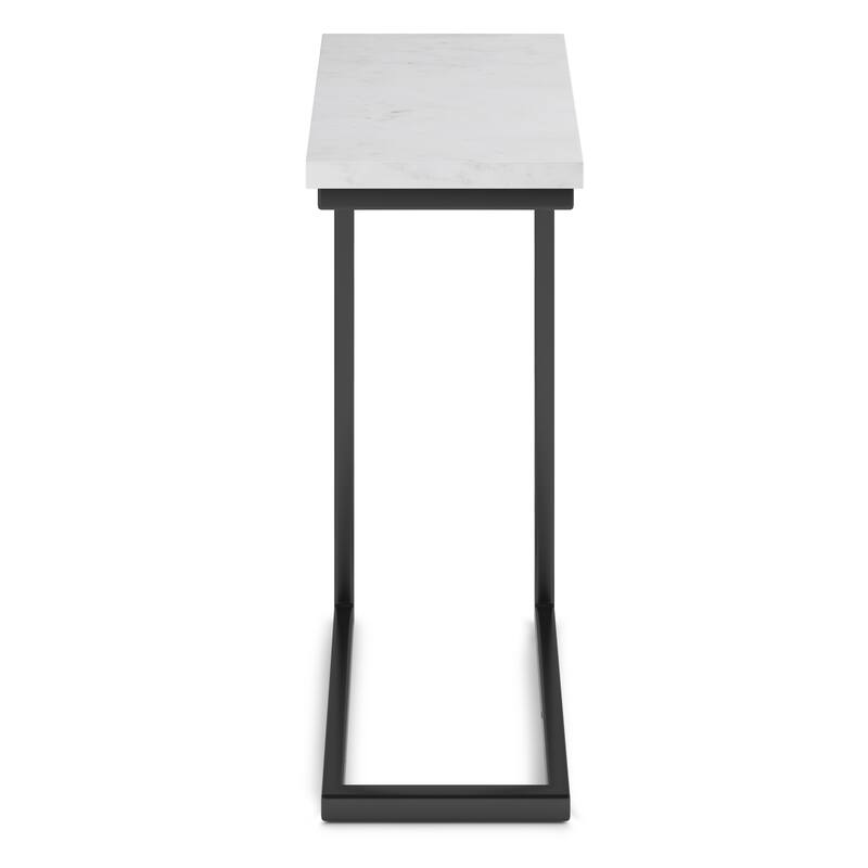 WYNDENHALL Rhonda Industrial 18 inch Wide Metal C Side Table with Marble Top in White, Fully Assembled