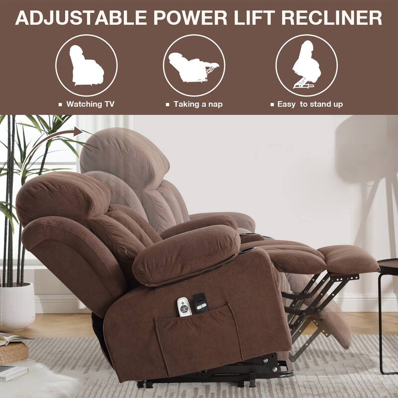 Power Lift Velvet Recliner Chair w/Heat and Massage & USB Charge Port