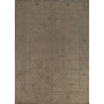 Tabriz Persian Vintage Area Medallion Beige Wool Carpet - 8'4" x 11'1"