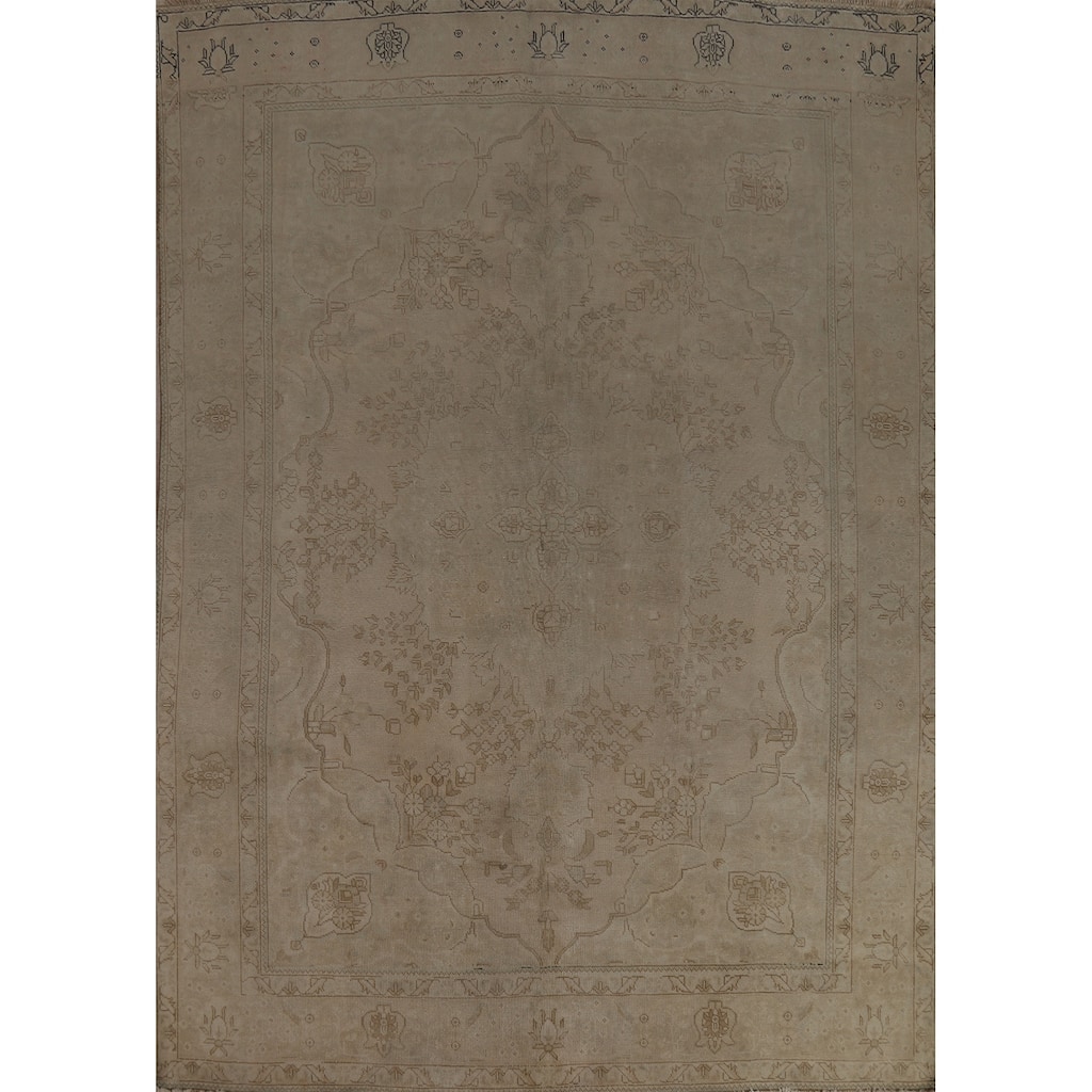 Tabriz Persian Vintage Area Medallion Beige Wool Carpet - 8'4" x 11'1"
