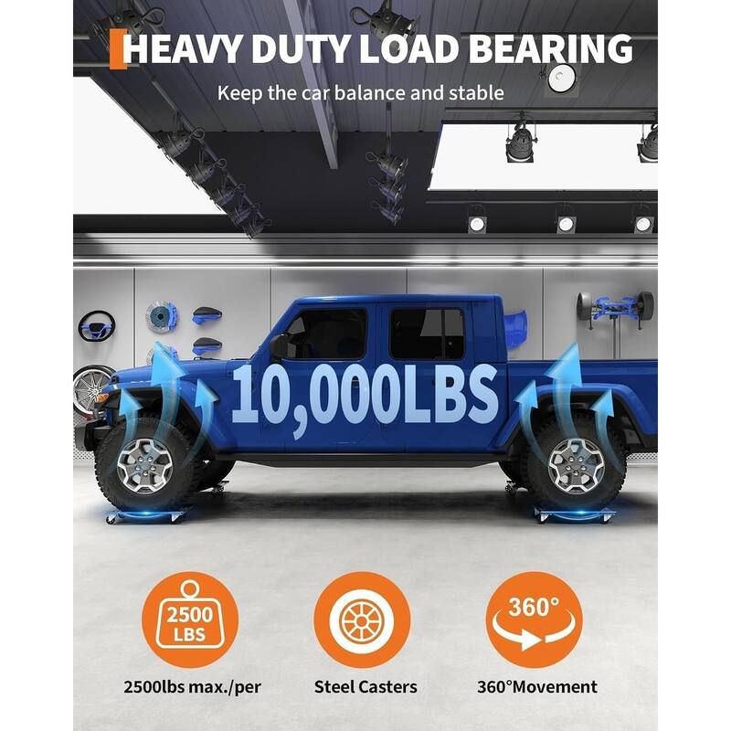 4-Pack Heavy-Duty Car Wheel Dolly Set 10000-lb Capacity 3.5Inch Steel Wheels 24 x 15 in Black