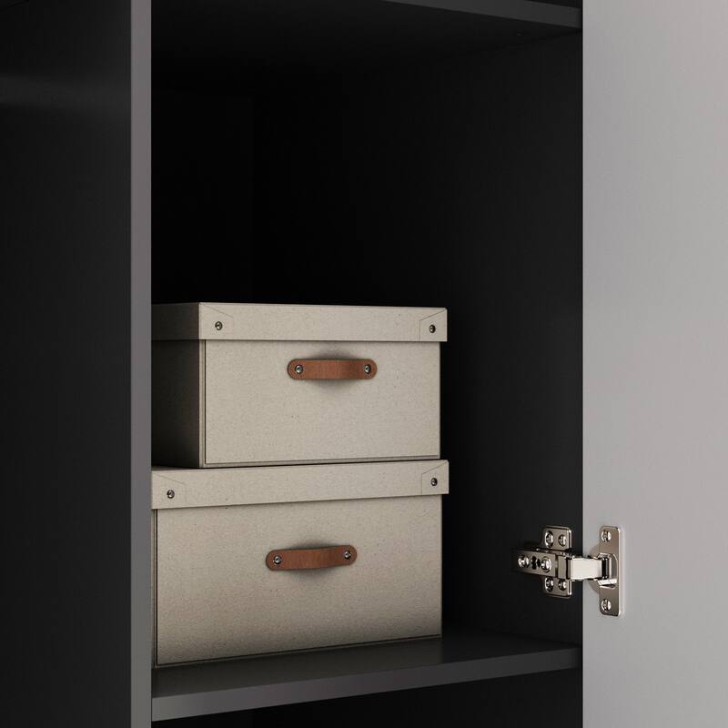 Wooden 2 Drawers 4 Doors Wardrobe Armoire With Mirror (Gray/Black)