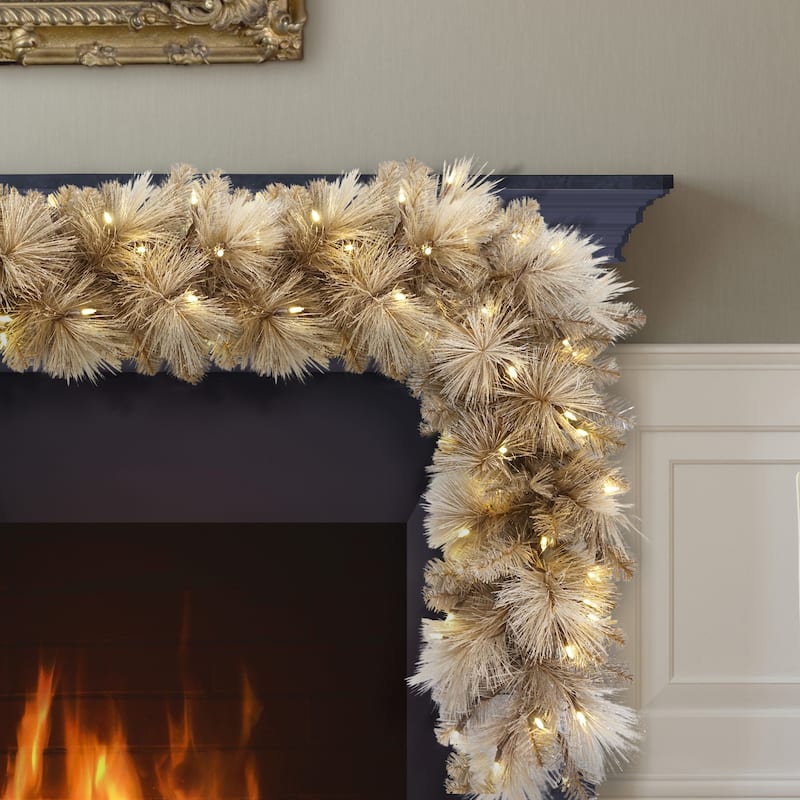 Puleo International 9' x 10" Pre-Lit Tan Artificial Garland with 100 UL-Listed Incandescent Lights