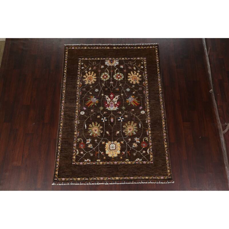Floral Vegetable Dye Ziegler Oriental Area Rug Wool Handmade Carpet - 5'8" x 7'11"