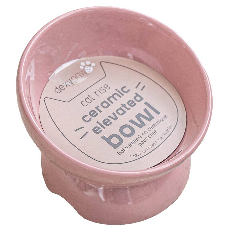 Dexypaws: Elevated Ceramic Bowl For Cats - Ash Blush - 7oz Capacity - Ash Blush - Ash Blush