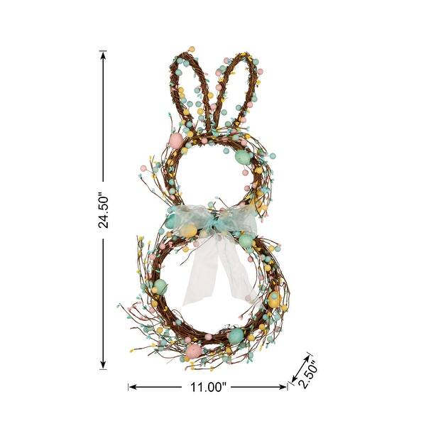 dimension image slide 1 of 4, Glitzhome Easter Bunny Shaped Wreath with Eggs Satin Ribbon Bow Basket