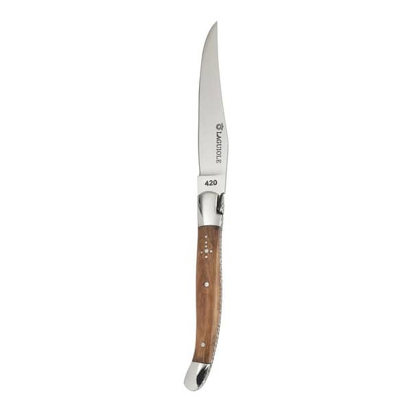 Set of 6 laguiole steak knives with olive wood handle and stainless steel  bolsters