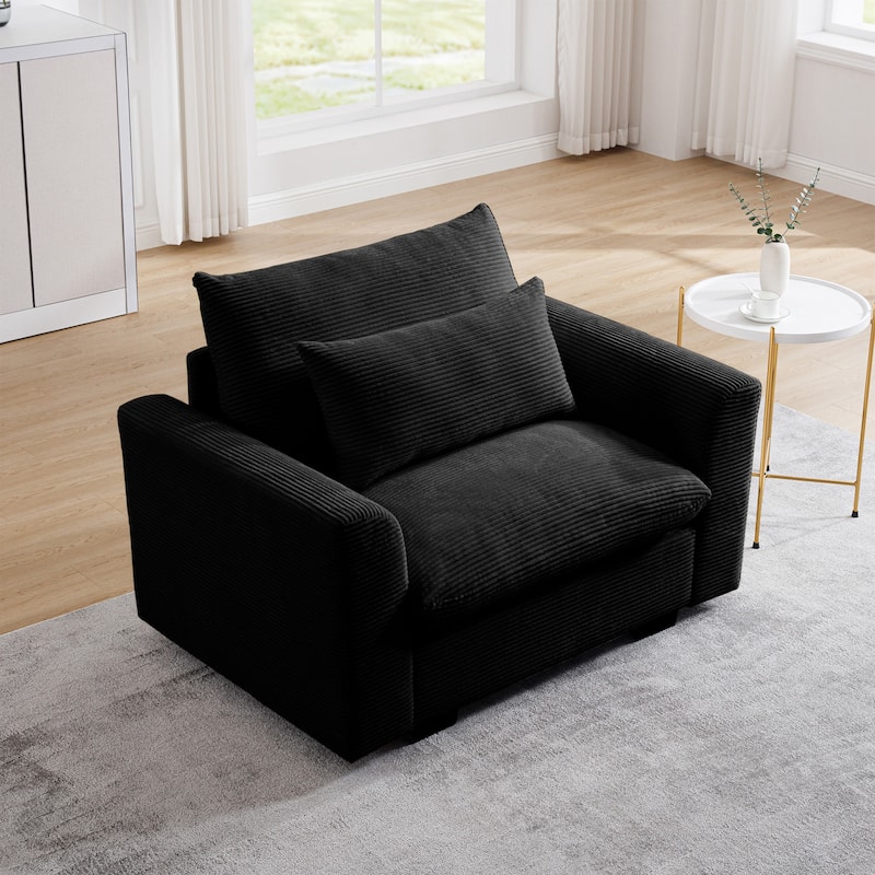 Corduroy Deep Seat Accent Chair with Waist Pillow for Living Room