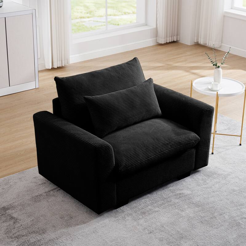 Corduroy Deep Seat Single Sofa with Lumbar Pillow