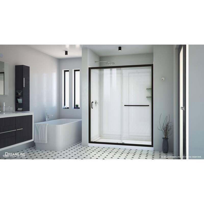 DreamLine Infinity-Z 32 in. D x 60 in. W x 76 3/4 in. H Sliding Shower Door, Shower Base and Backwall Kit - 32" x 60"