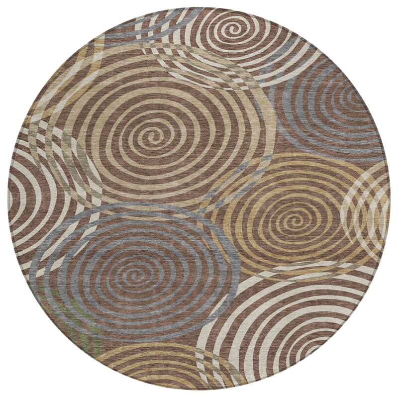 Machine Washable Indoor/ Outdoor Contemporary Swirls Chantille Rug