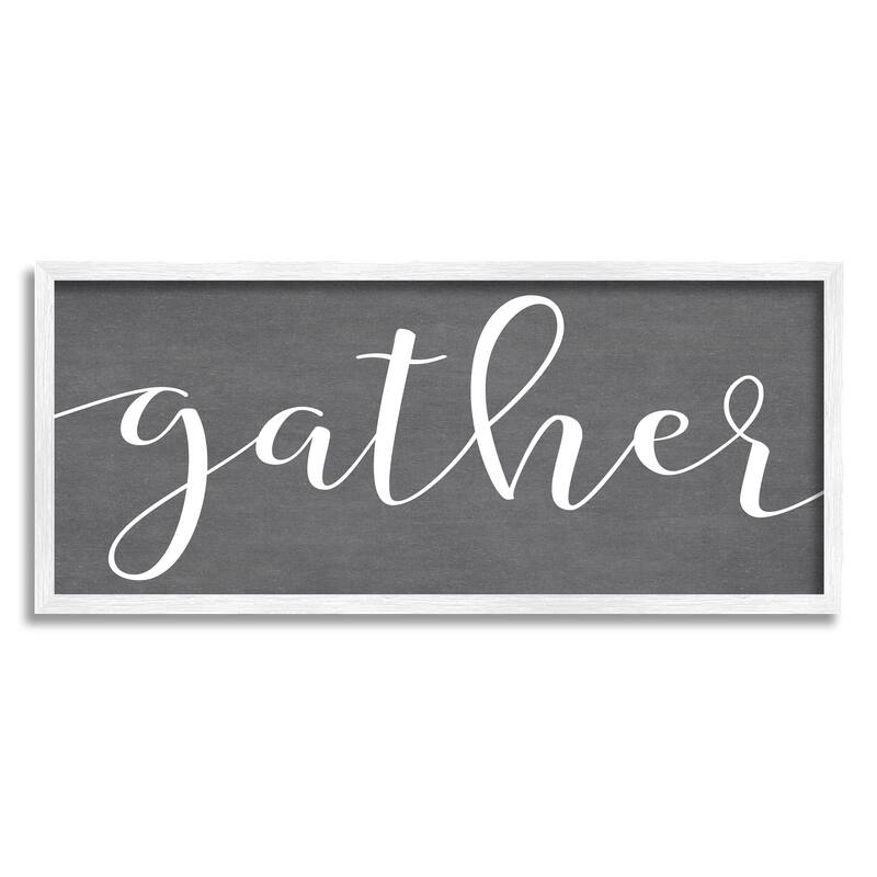 Stupell Gather Rustic Family Calligraphy Cursive Sign Framed Wall Art, Design by Lettered and Lined - 24 x 10 - White
