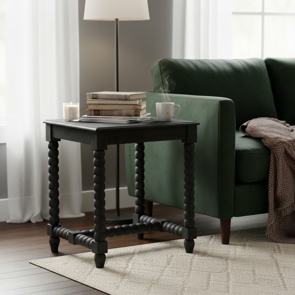 Square Mindi Wood Black End Table