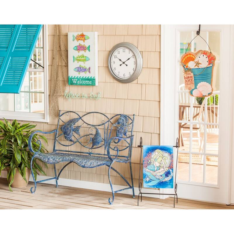 43.75 in. Blue Fish Metal Outdoor Bench - 43.75x20x36.25