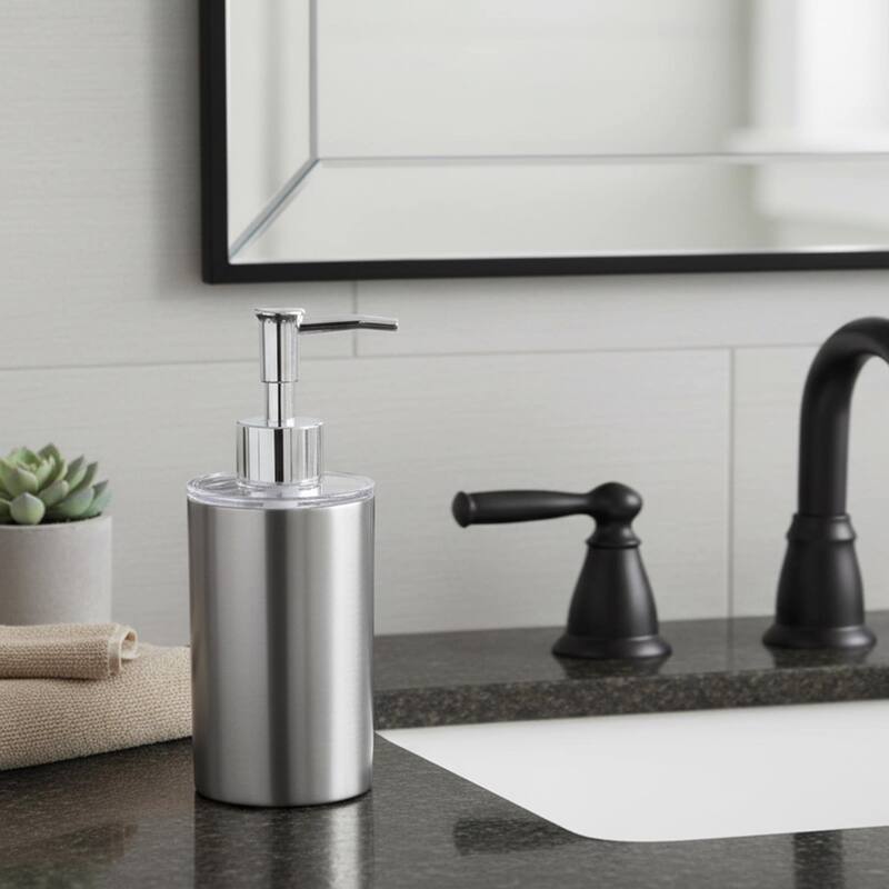 Brushed Aluminum Bath Hand Soap & Lotion Dispenser NOUMEA 12 FL OZ - Silver - N/A