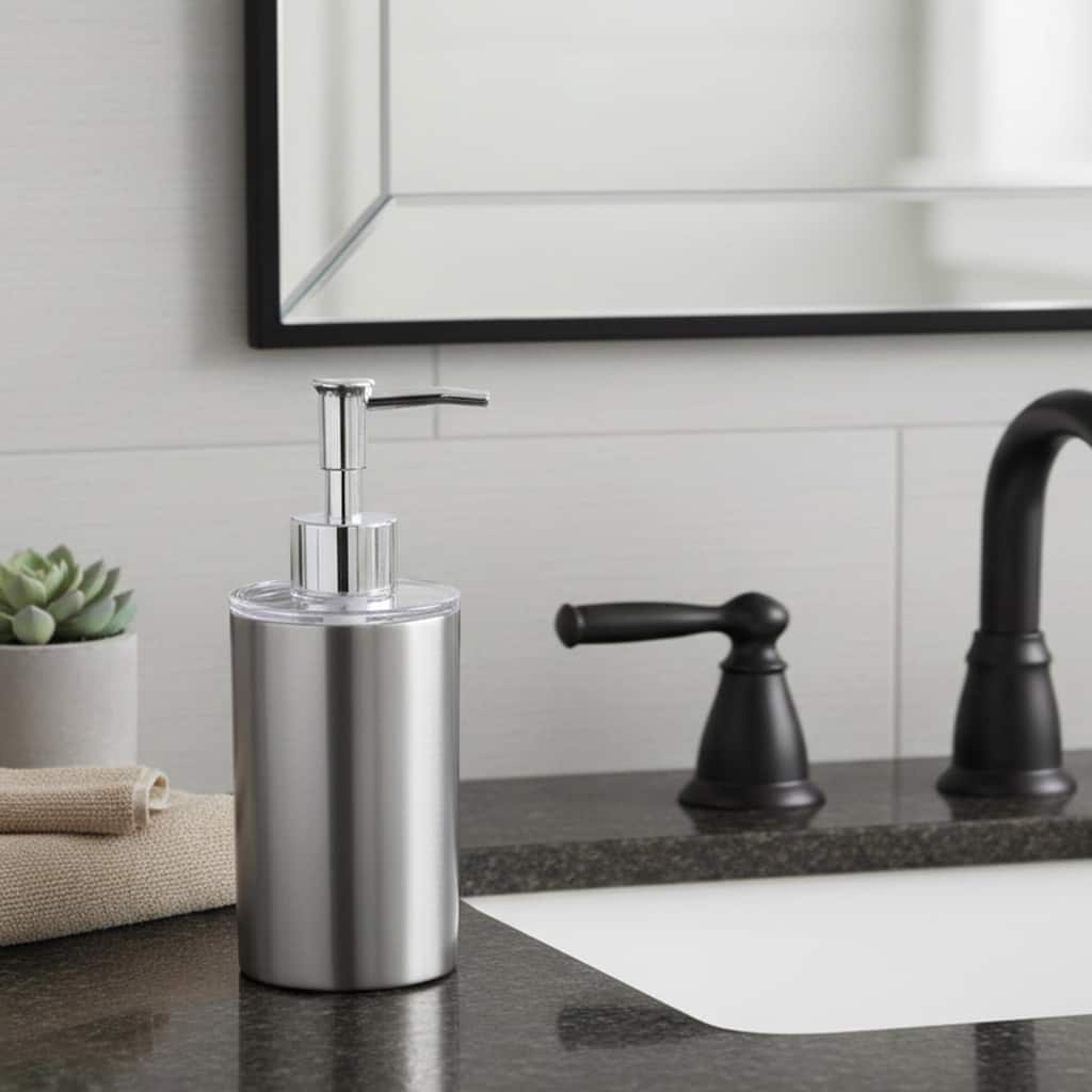 Brushed Aluminum Bath Hand Soap & Lotion Dispenser NOUMEA 12 FL OZ - Silver - N/A