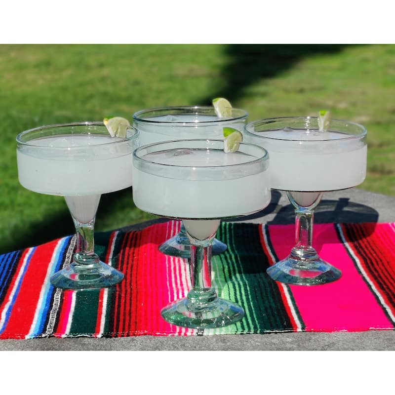 Mexican Hand Blown Glass – Set of 4 Natural Clear Hand Blown Margarita Glasses (16 oz)